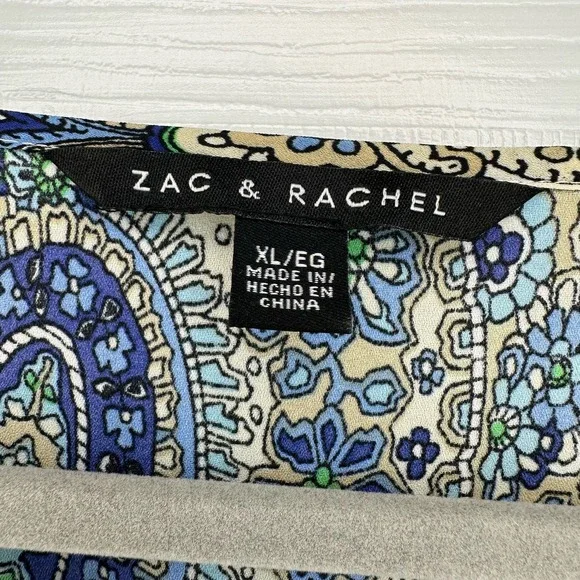 GUC Zac & Rachel Womens Sz XL Blue and Mint Green with Lace Paisley Blouse - Picture 2 of 7